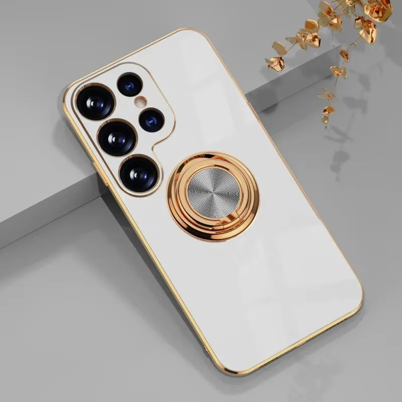 Luxury Plating 360°Rotate Metal Ring Holder Phone Case For Samsung Galaxy S25 Ultra S24 S23 FE S22 S21 S20 S10 Plus Back Cover