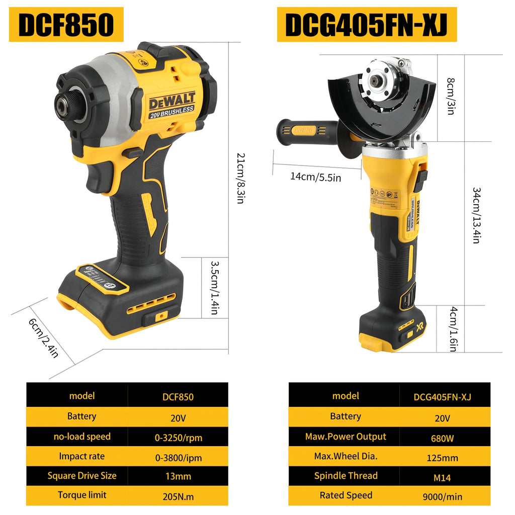 Dewalt us DCF850 DCG405FN Rechargeable Cordless electric screwdriver 125mm  Angle Grinder Maintenance Cutting Machine Tool Combo
