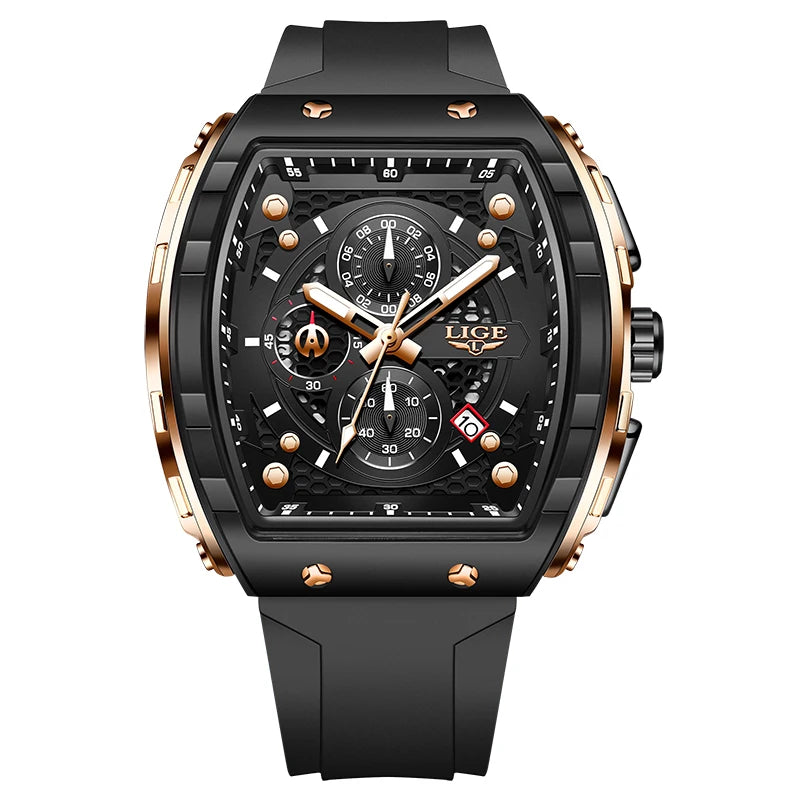 LIGE Top Brand Men's Watches Luxury Square Quartz Wristwatch Waterproof Luminous Chronograph Watch for Men Date Clock
