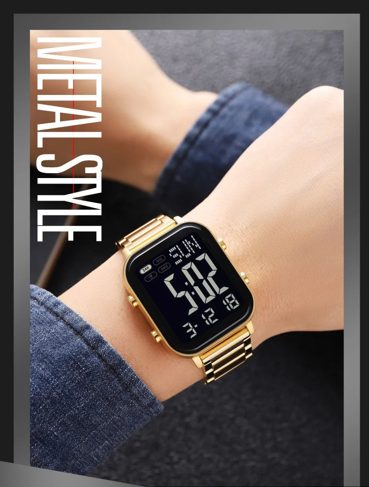 Skmei Men Digital Watches Luxury Stainless Steel Strap Dual Time Zone Man Sports Bracelet Watch 30M Waterproof Male Alarm Clock