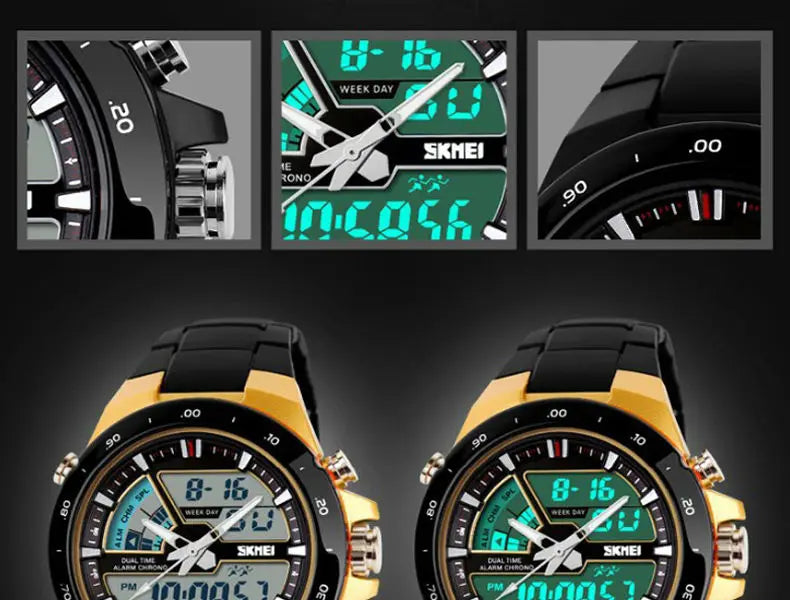 SKMEI 1016 Men Fashion Casual Alarm Clock Waterproof Military Chrono Dual Display Wristwatches Relogio Masculino Sport Watch
