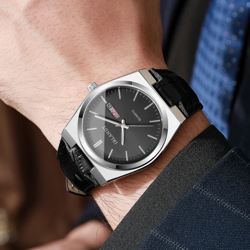 Fashion Men Business Watches Calendar Quartz Watch Casual Leather Strap Wristwatches Reloj Hombre（Without Box）