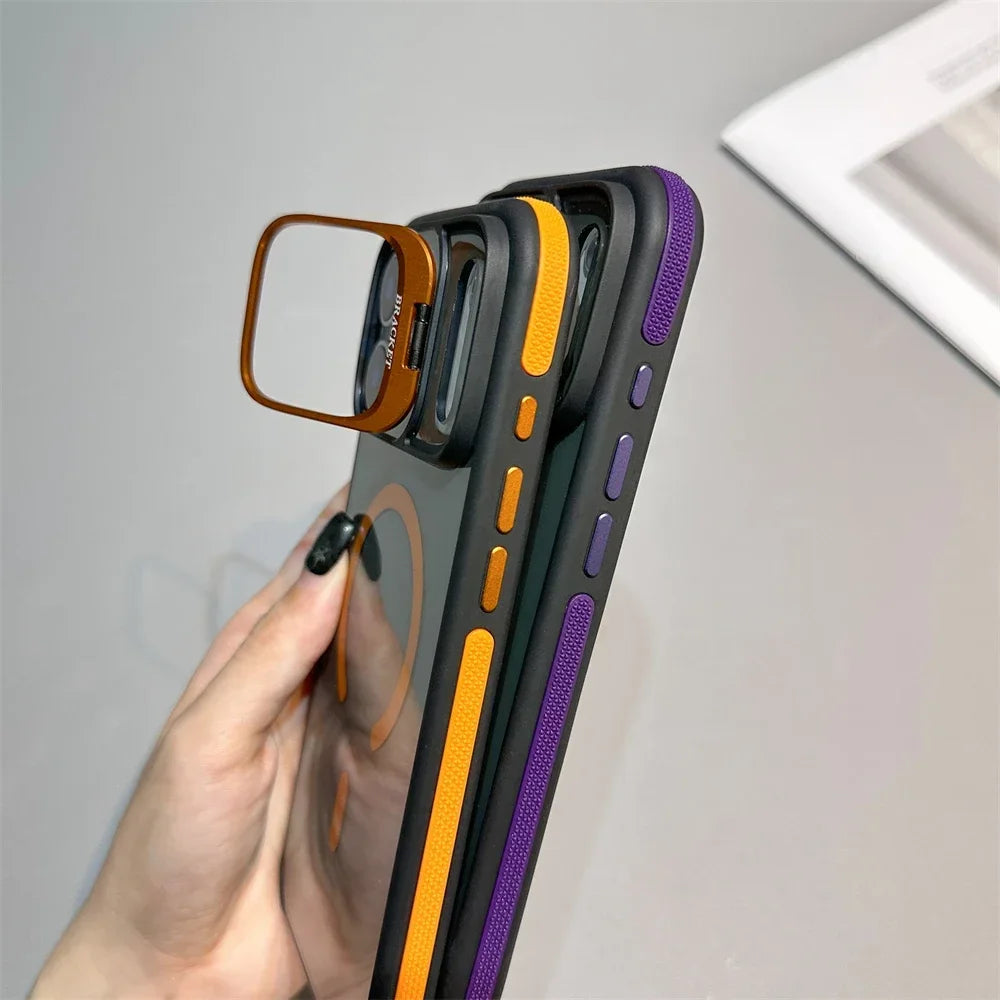 Luxury Matte Transparent Magsafe Kickstand Stand Phone Case For iPhone 17 Air 16 15 14 Plus 13 12 11 17 Pro Max Magnetic Cover