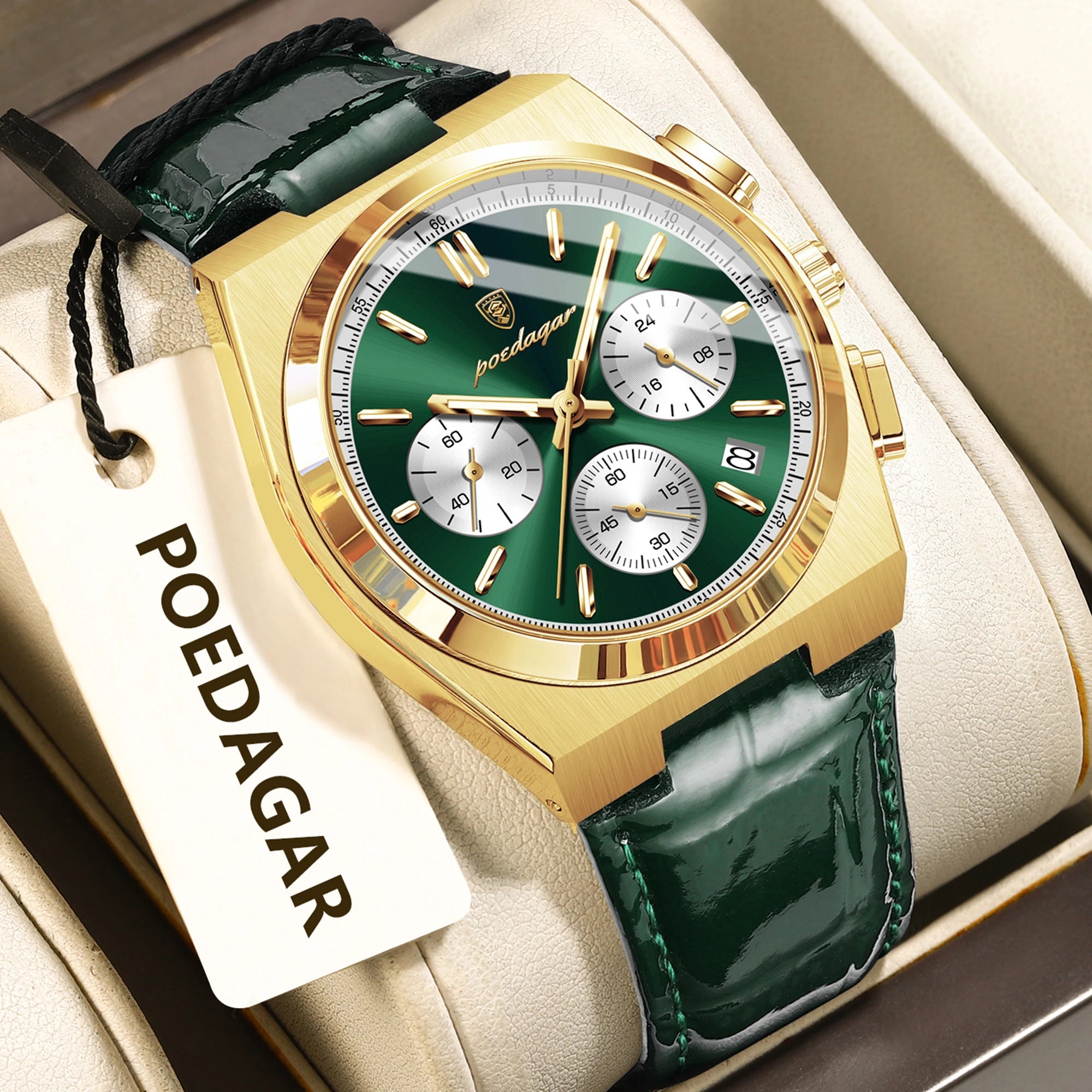 POEDAGAR Luxury Classic Men's Watch Waterproof Luminous Chronograph Date Quartz Man Clock Fashion Sports Leather Watches For Men