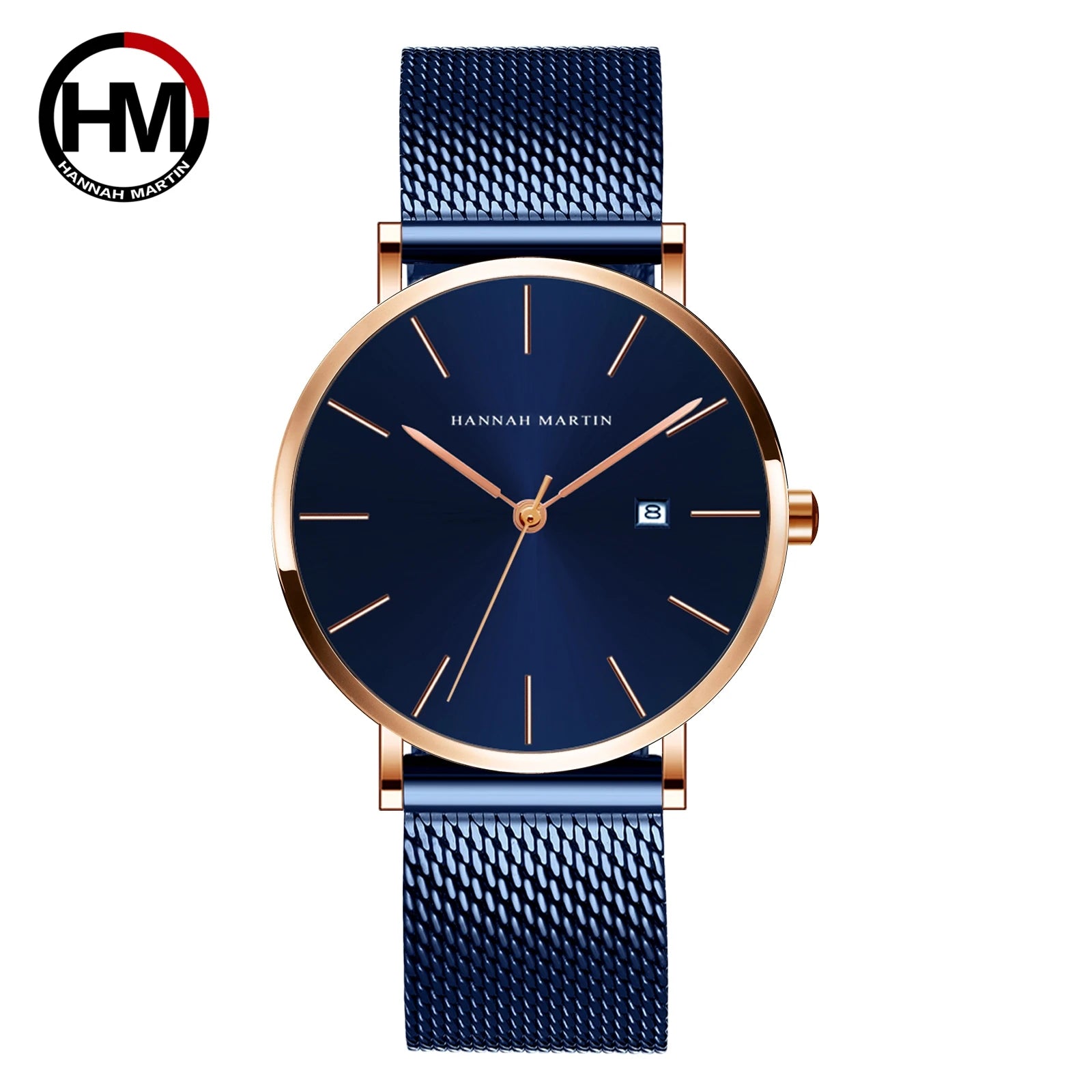 Men Dropshipping Wristwatch Hannah Martin Japan Movement 40mm Blue Minimalist Casual Leather Top Brand 3Bar Luxury Watch for Men