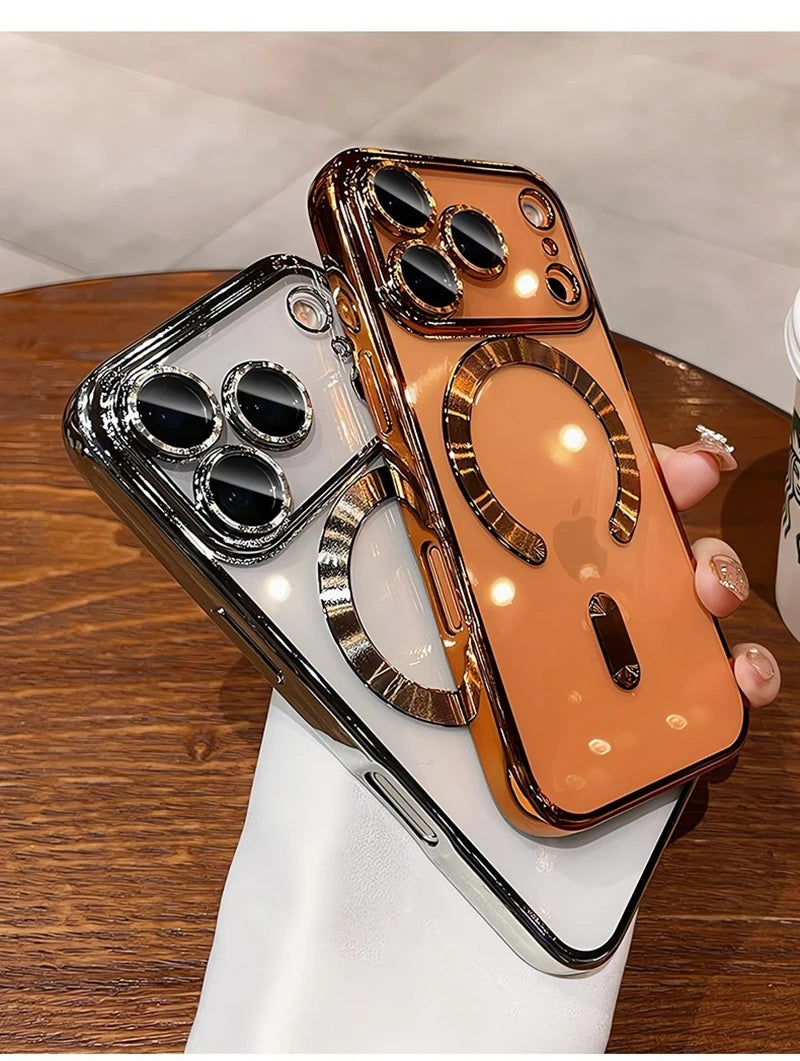 Luxury Magsafe Soft Phone Case For iPhone 11 12 13 14 15 16 17 Pro Max Plus Air Magnetic Transparent TPU Bumper Cases Cover