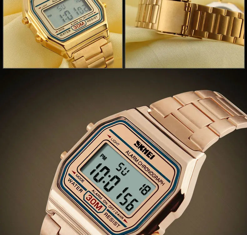 Skmei 3Bar Waterproof Digital Watch Reloj Hombre For Casual Sport 1123 Fashion Men Stainless Steel Strap LED Display Watches