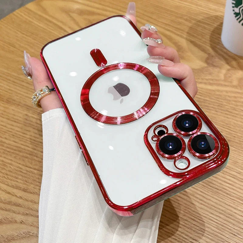 Luxury Plating For Magsafe Case For iPhone 16 15 14 13 12 11 Pro Max Wireless Charge Magnetic Cover With Camera Lens Protector