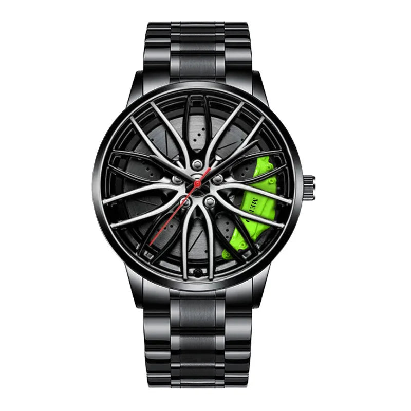New Fashion Men Leather Watches Men Car Wheel Hub Stainless Steel Quartz Watch For Mens Military Sports Watch Relogio Masculino