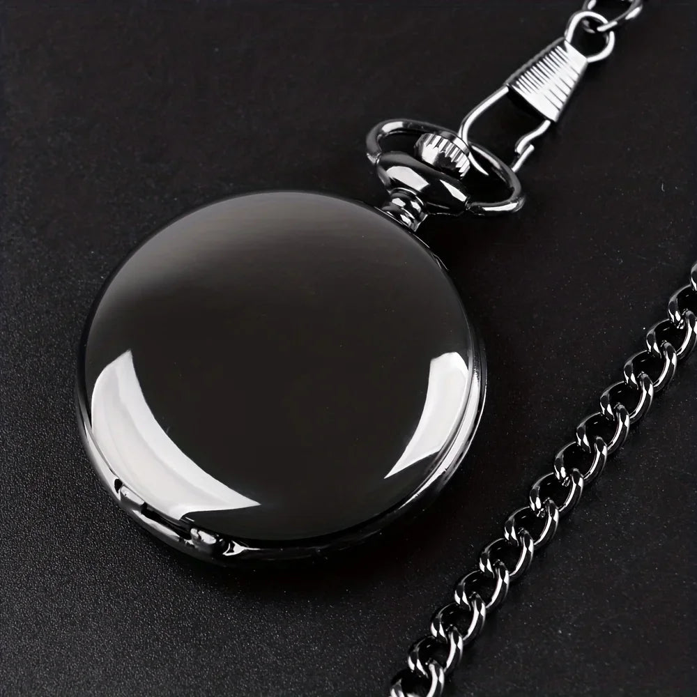 Smooth Steel Quartz Pocket Watch, Vintage Roman Number Dial Watch