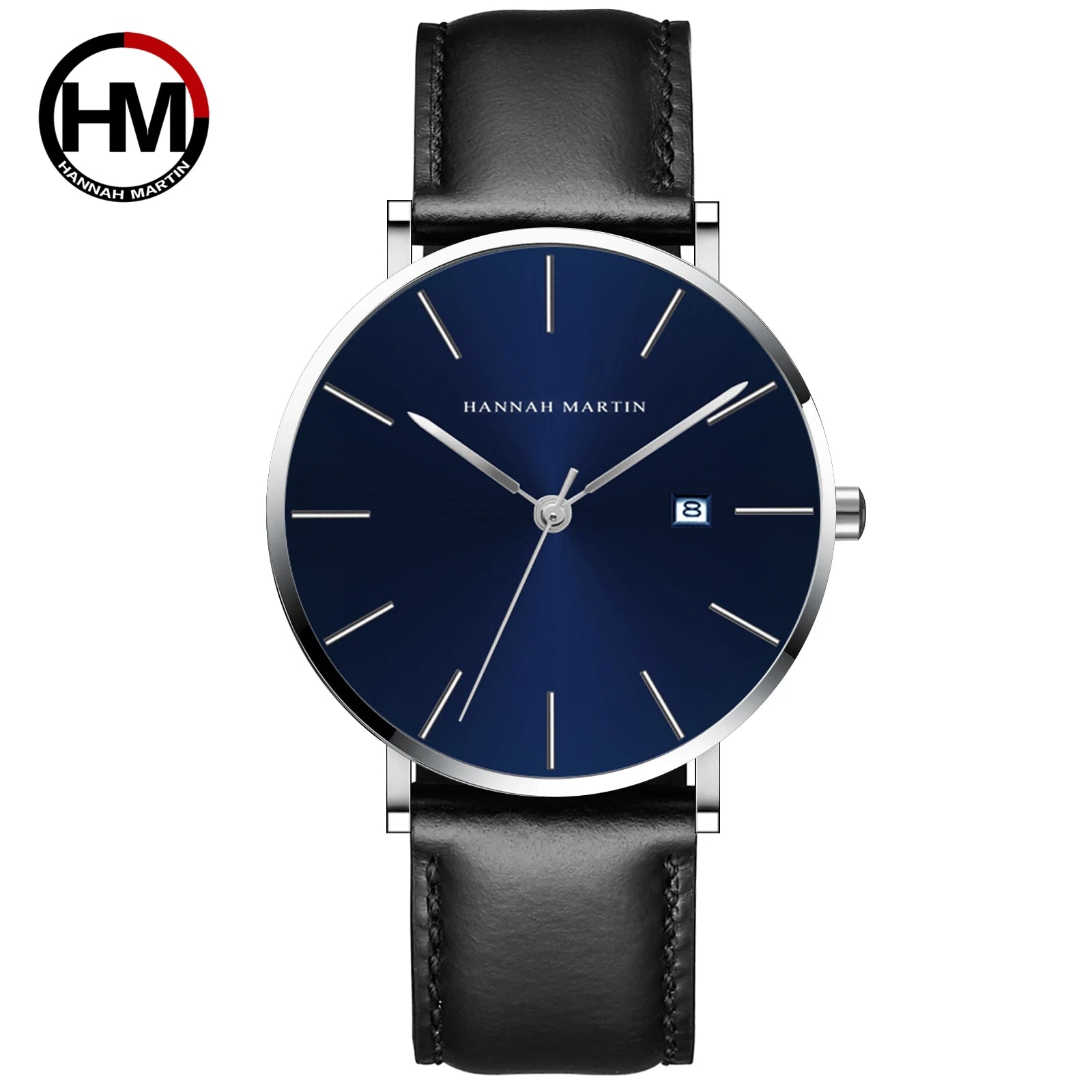 Men Dropshipping Wristwatch Hannah Martin Japan Movement 40mm Blue Minimalist Casual Leather Top Brand 3Bar Luxury Watch for Men