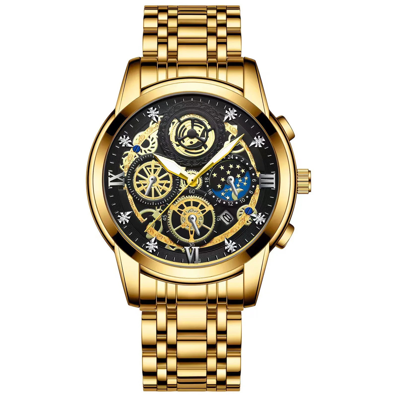 BINBOND B4010 Fashion Casual Quartz Men Watch Stainless Steel Strap Luxury Dial Luminous 30M Waterproof Business Men Wristwatch