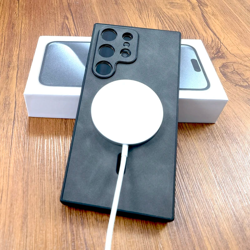 Luxury Leather Case For Samsung Galaxy S26 S25 S24 S23 S22 S21 Ultra Plus FE Note 20 S 24 23 Cover  For Magsafe Wireless Charge