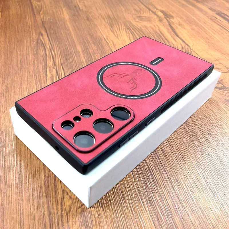 Luxury Leather Case For Samsung Galaxy S26 S25 S24 S23 S22 S21 Ultra Plus FE Note 20 S 24 23 Cover  For Magsafe Wireless Charge