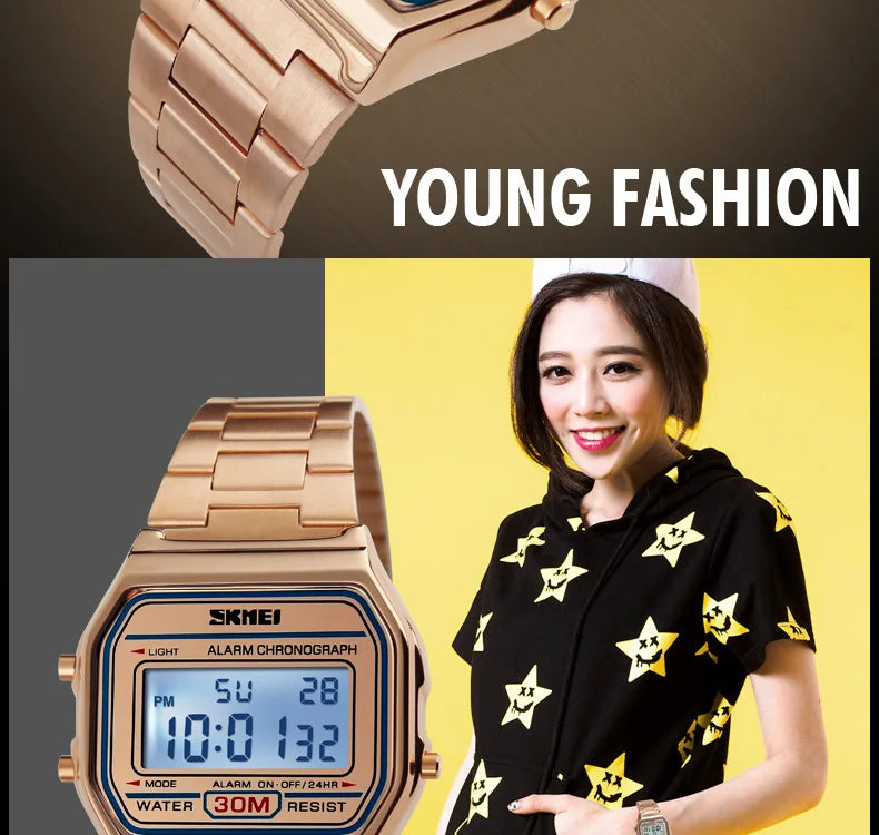 Skmei 3Bar Waterproof Digital Watch Reloj Hombre For Casual Sport 1123 Fashion Men Stainless Steel Strap LED Display Watches