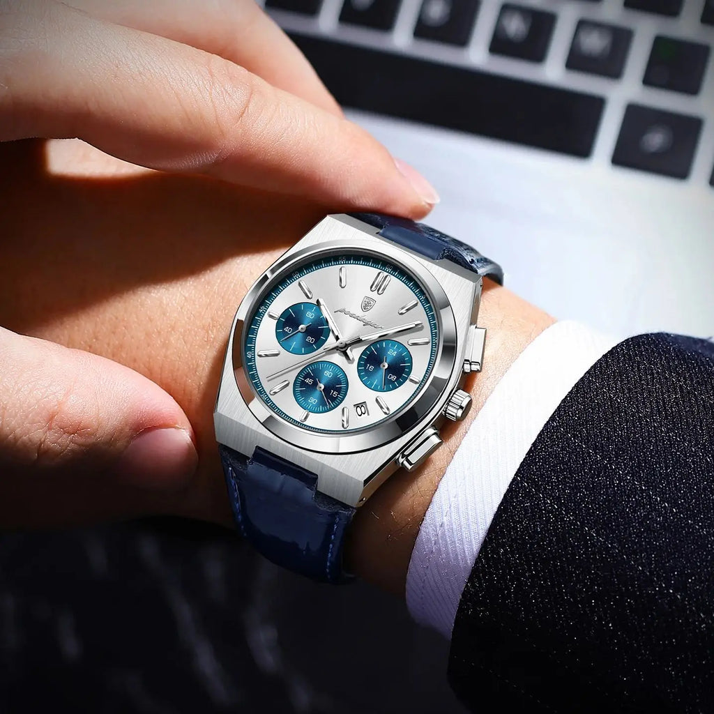 POEDAGAR Luxury Classic Men's Watch Waterproof Luminous Chronograph Date Quartz Man Clock Fashion Sports Leather Watches For Men