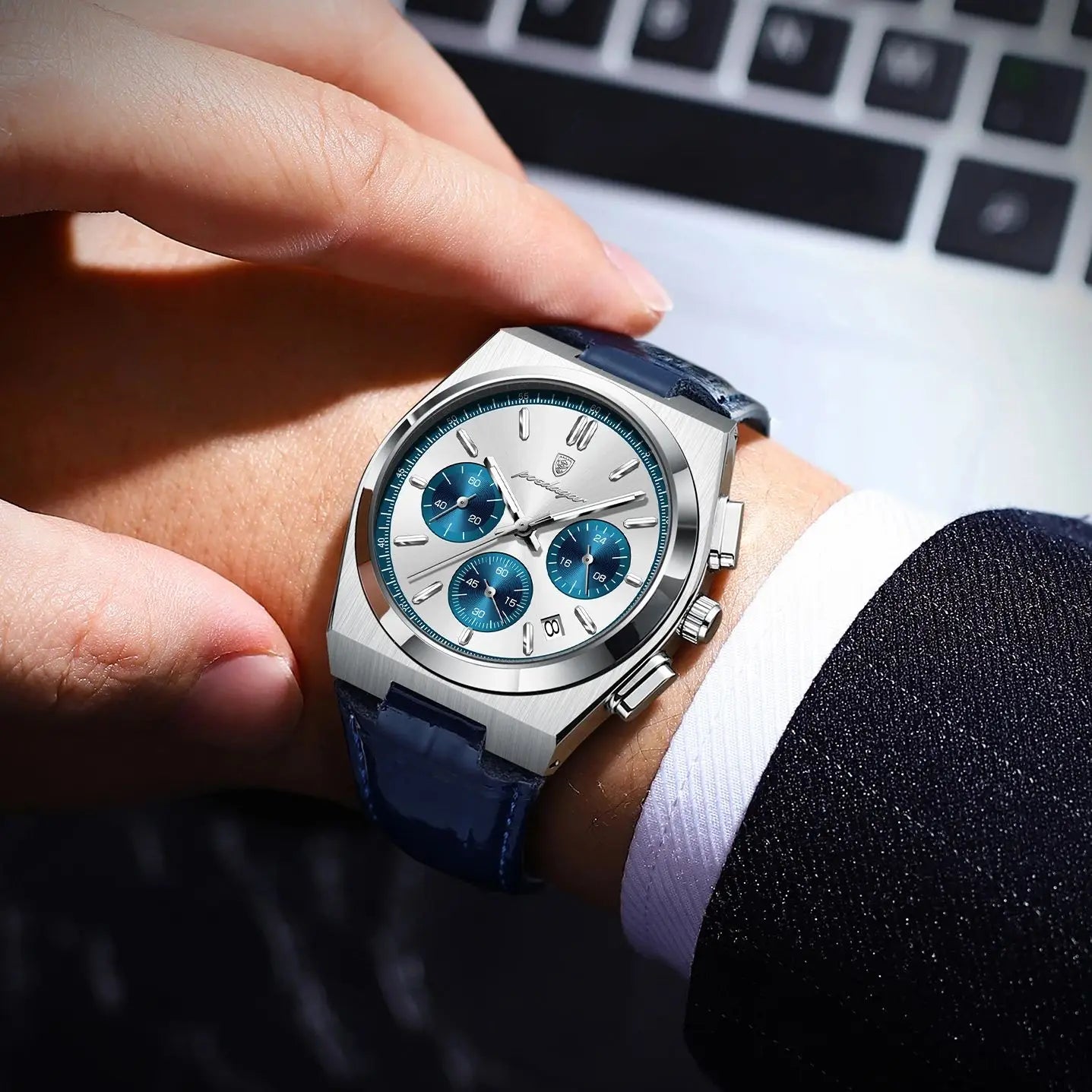 POEDAGAR Luxury Classic Men's Watch Waterproof Luminous Chronograph Date Quartz Man Clock Fashion Sports Leather Watches For Men