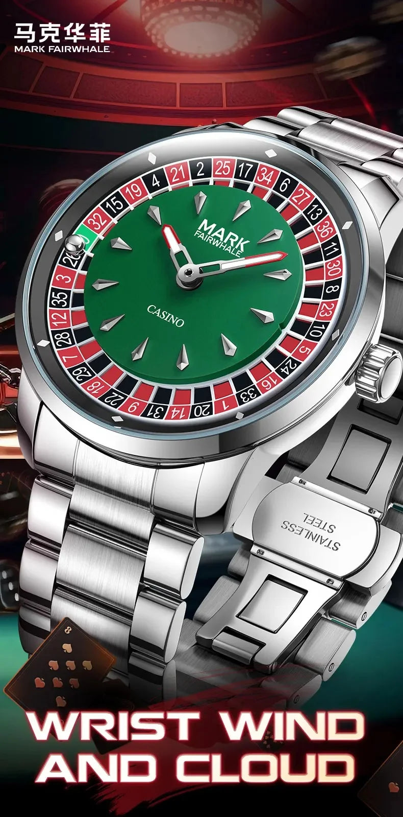 Mark Fairwhale 5031 Fashion Quartz Watches for Man Creative Rotating Dial Luminous Waterproof Steel Strap Casual Men Wristwatch
