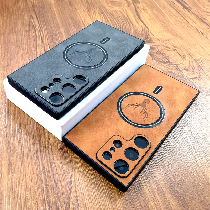 Luxury Leather Case For Samsung Galaxy S26 S25 S24 S23 S22 S21 Ultra Plus FE Note 20 S 24 23 Cover  For Magsafe Wireless Charge