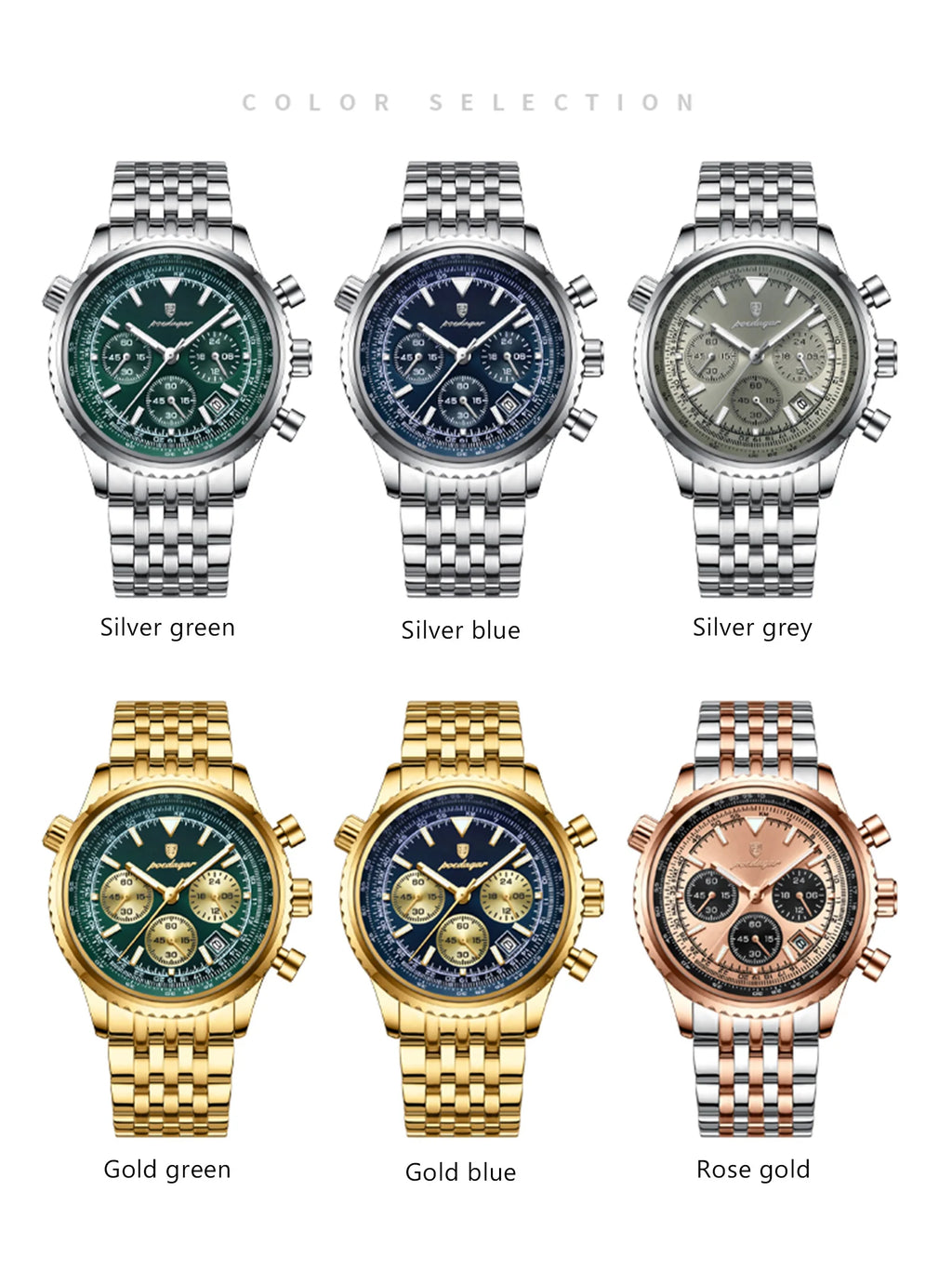 POEDAGAR Luxury Sport Man Watch Chronograph Date Waterproof Luminous Men's Quartz Watches Stainless Steel Fashion Men Wristwatch