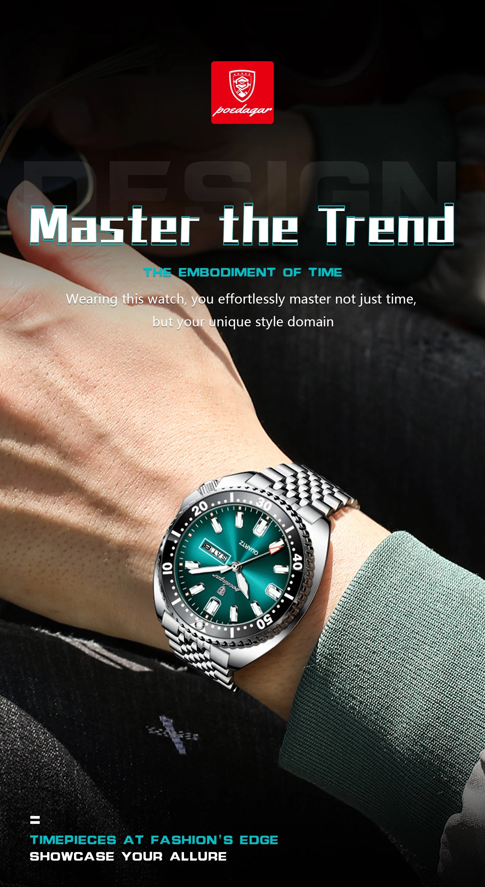 POEDAGAR Luxury Fashion Men's Watch Waterproof Luminous Quartz Male Watch Date Week Stainless Steel Casual Watches For Men Reloj