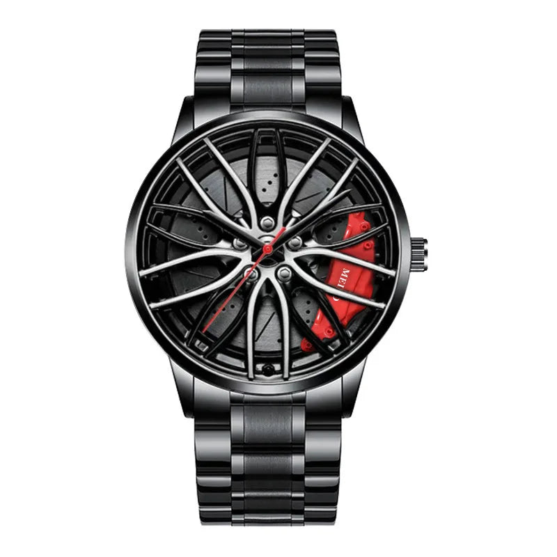 New Fashion Men Leather Watches Men Car Wheel Hub Stainless Steel Quartz Watch For Mens Military Sports Watch Relogio Masculino