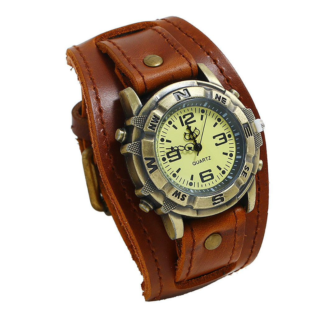 Vintage Men Wristwatch Fashion Pin Buckle Leather Strap Watches Punk Casual Quartz Wrist Watch Creative Gifts Reloj Hombre
