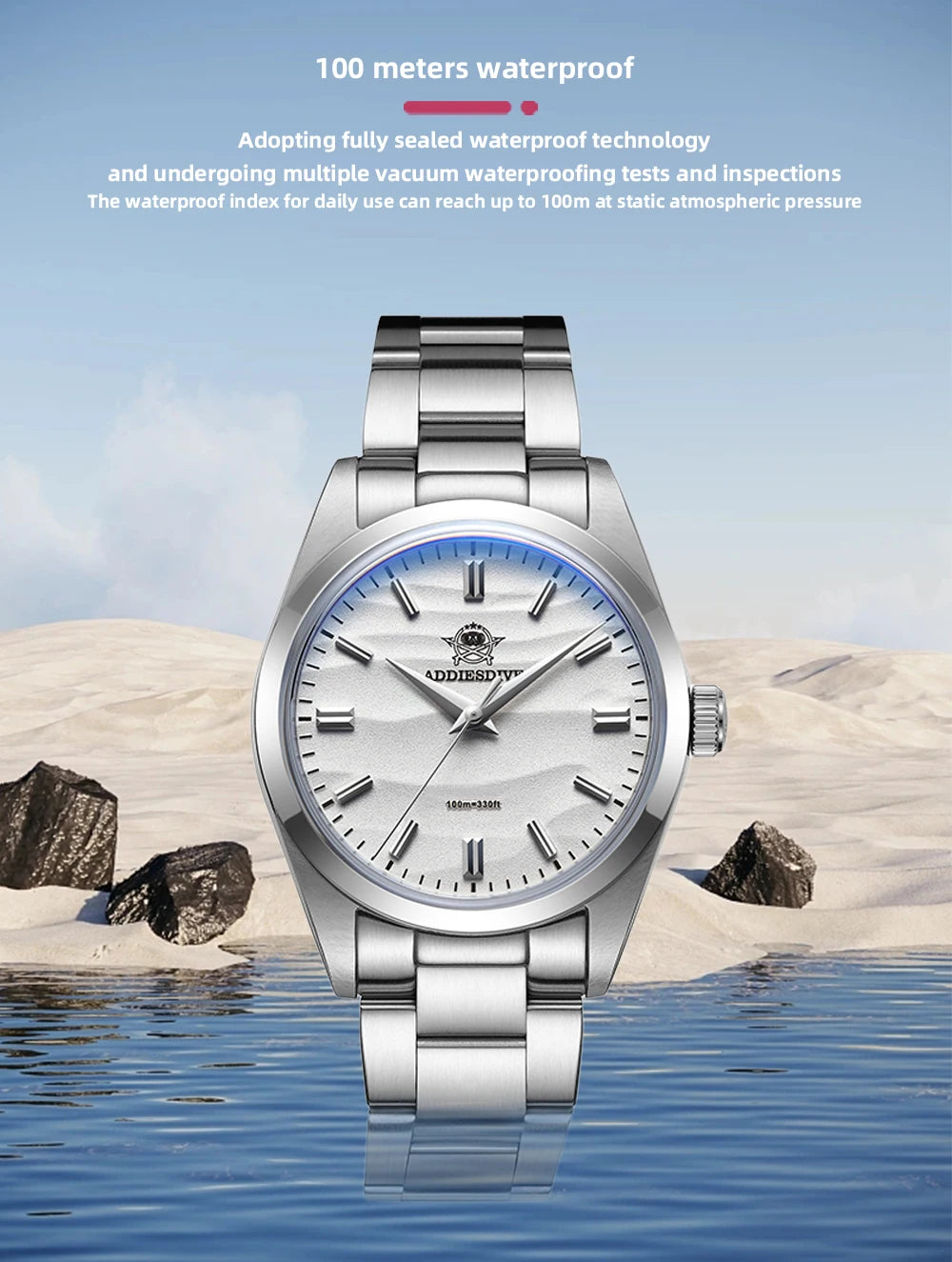 ADDIESDIVE Hot Sale Quartz Watch Simple 10Bar Steel Dive Wristwatch Bubble Mirror Pot Cover Glass Sports 36mm Men Watches AD2030