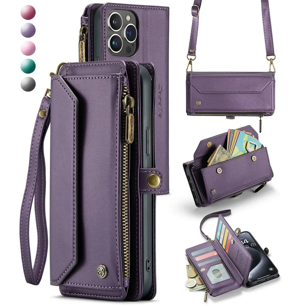 Crossbody for iPhone 16 15 14 13 12 11 Pro Max XS XR SE Case Wallet Card Holder