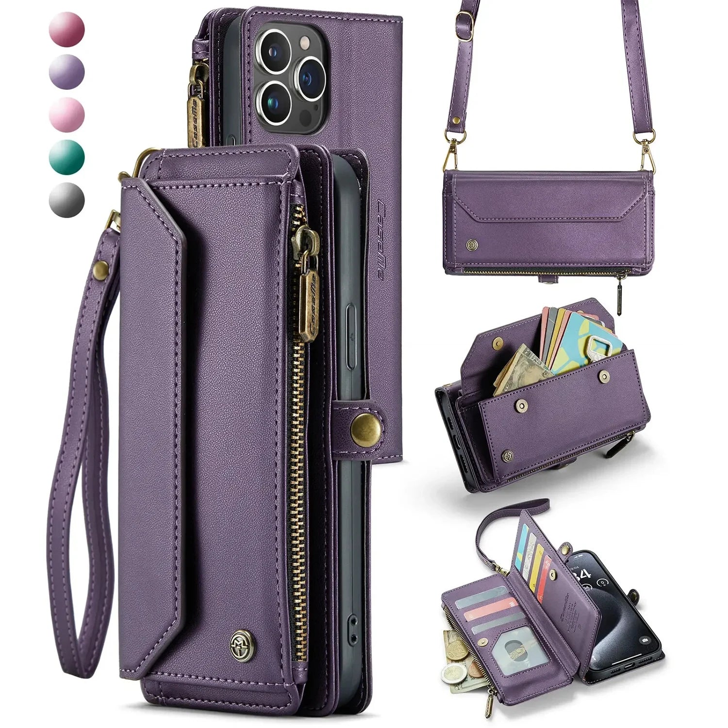 Crossbody for iPhone 16 15 14 13 12 11 Pro Max XS XR SE Case Wallet Card Holder