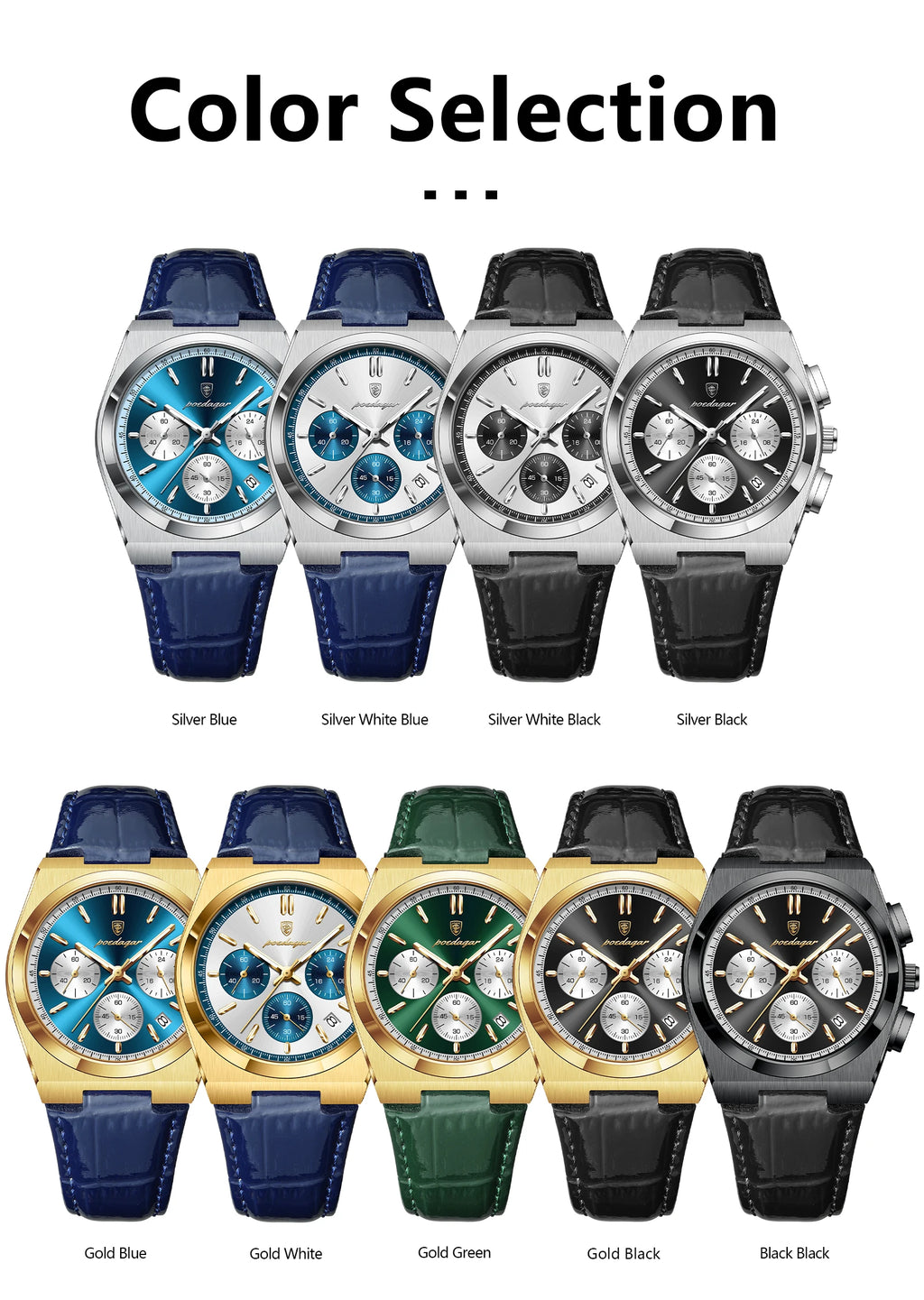 POEDAGAR Luxury Classic Men's Watch Waterproof Luminous Chronograph Date Quartz Man Clock Fashion Sports Leather Watches For Men