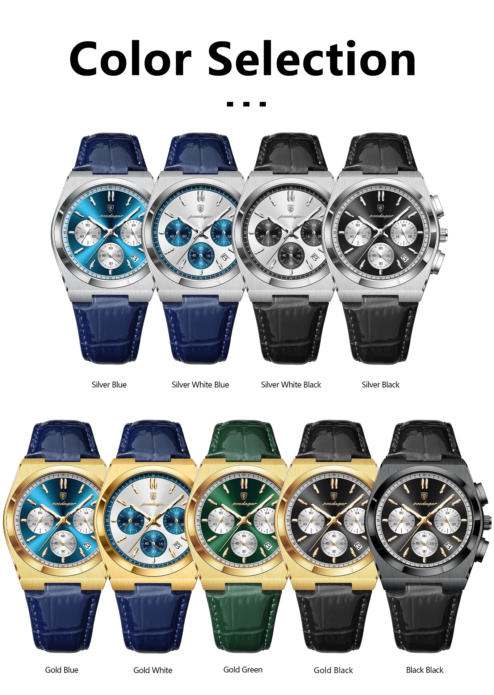 POEDAGAR Luxury Classic Men's Watch Waterproof Luminous Chronograph Date Quartz Man Clock Fashion Sports Leather Watches For Men