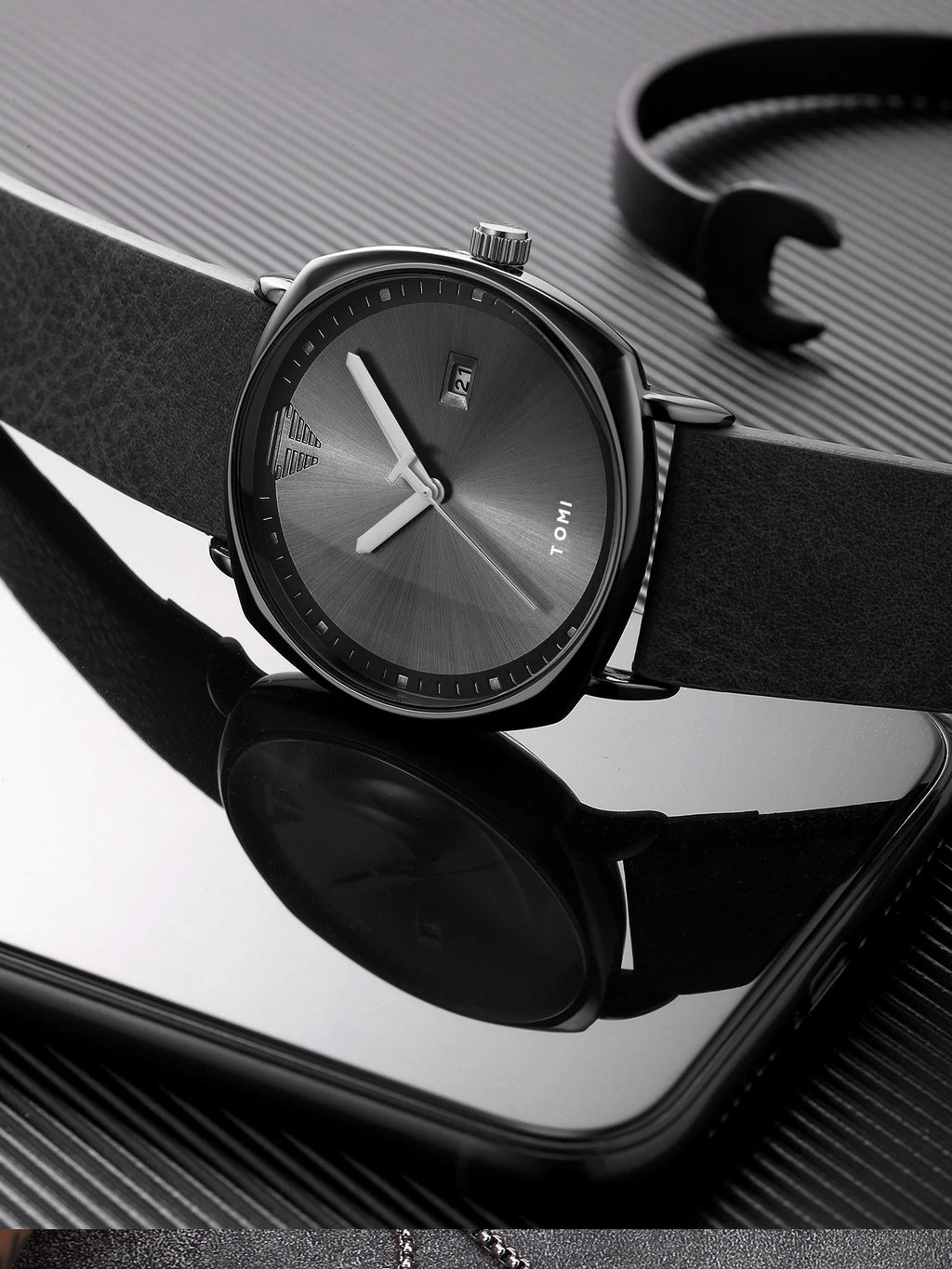 TOMI 3PCS Simple Business Men Watch Wallet Gift Box Set High Quality Classic Versatile Men Quartz Watch Clock Gifts Reloj