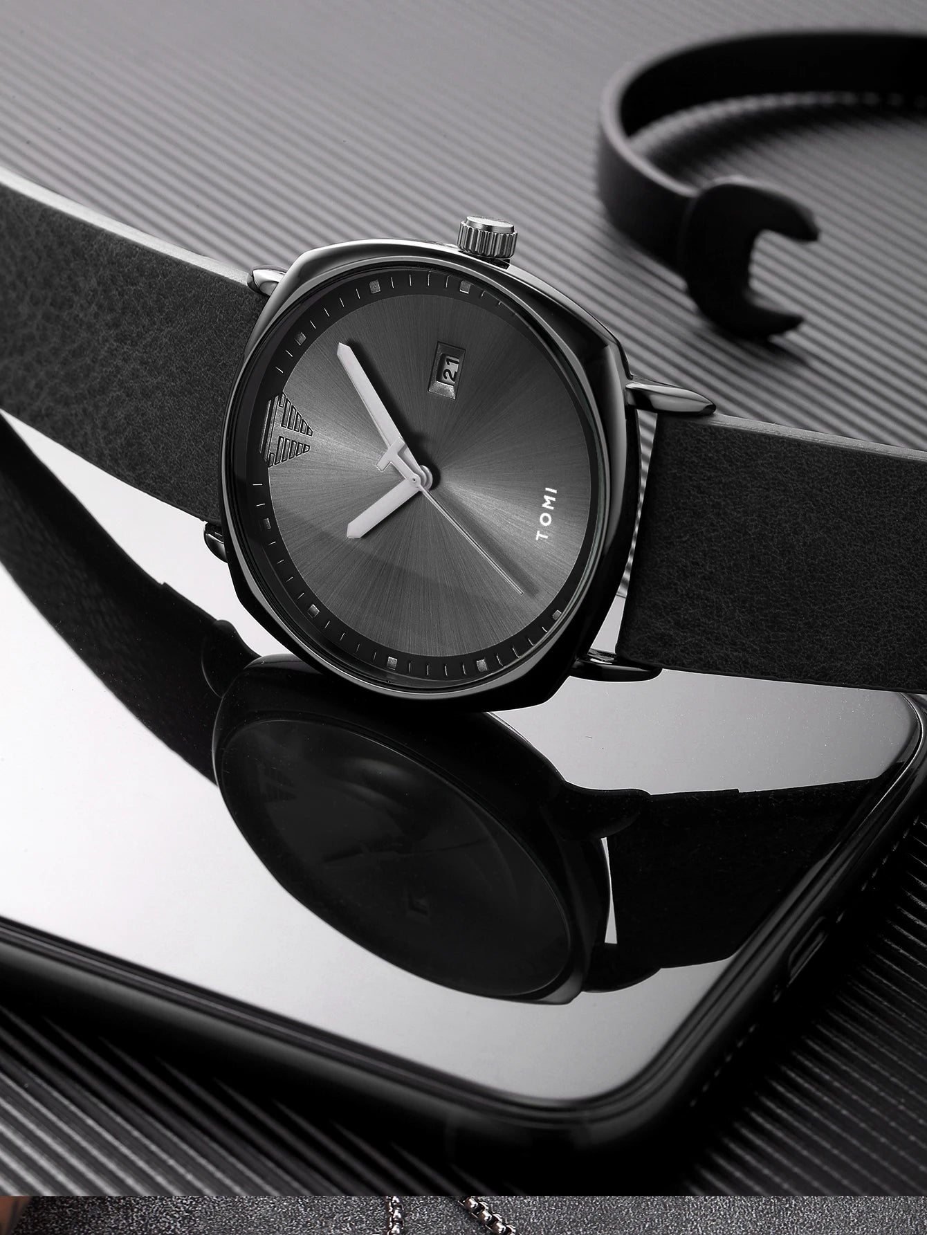 TOMI 3PCS Simple Business Men Watch Wallet Gift Box Set High Quality Classic Versatile Men Quartz Watch Clock Gifts Reloj
