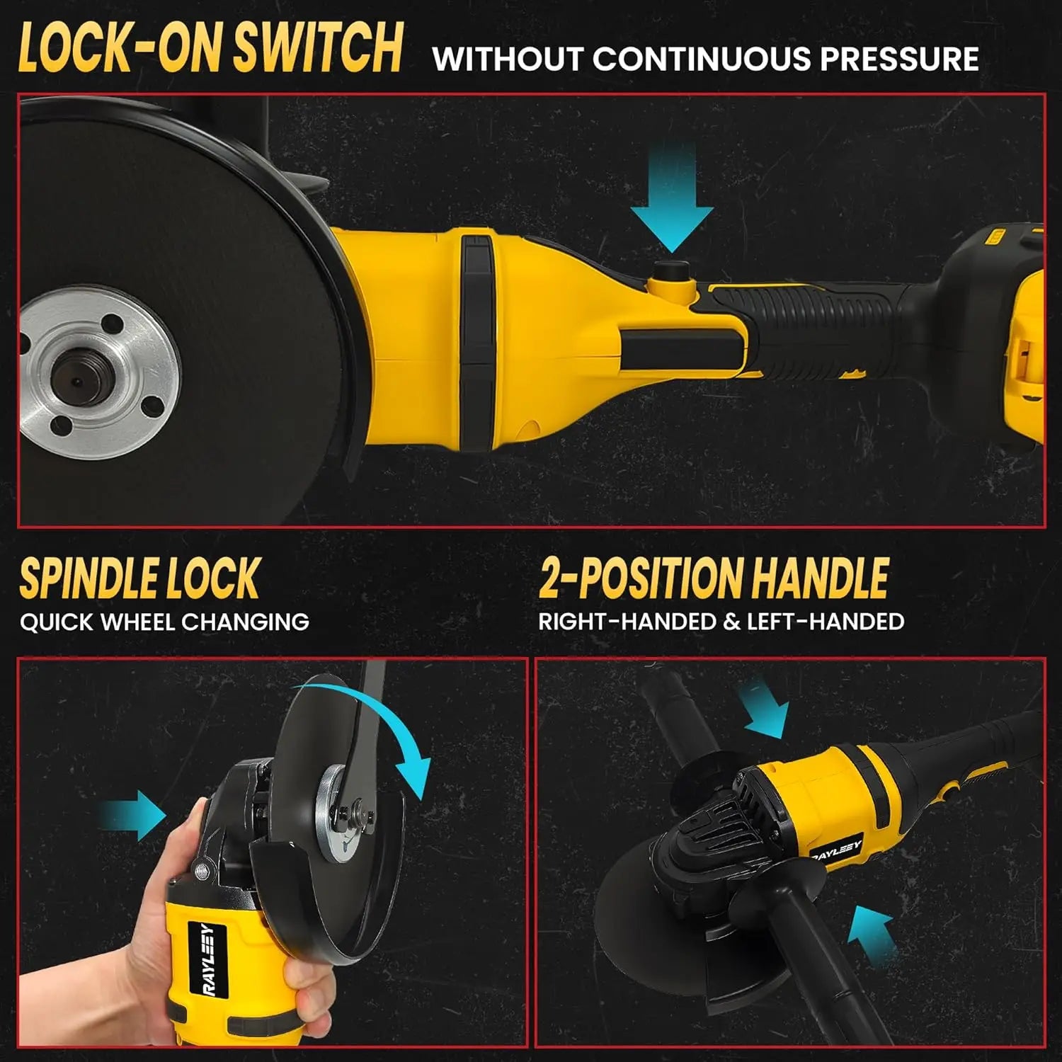 Cordless Angle Grinder for Dewalt us 20V Battery, 4-1/2 Inch, 8500RPM Brushless Motor, 3-Speed for Cutting Grinding Polishing