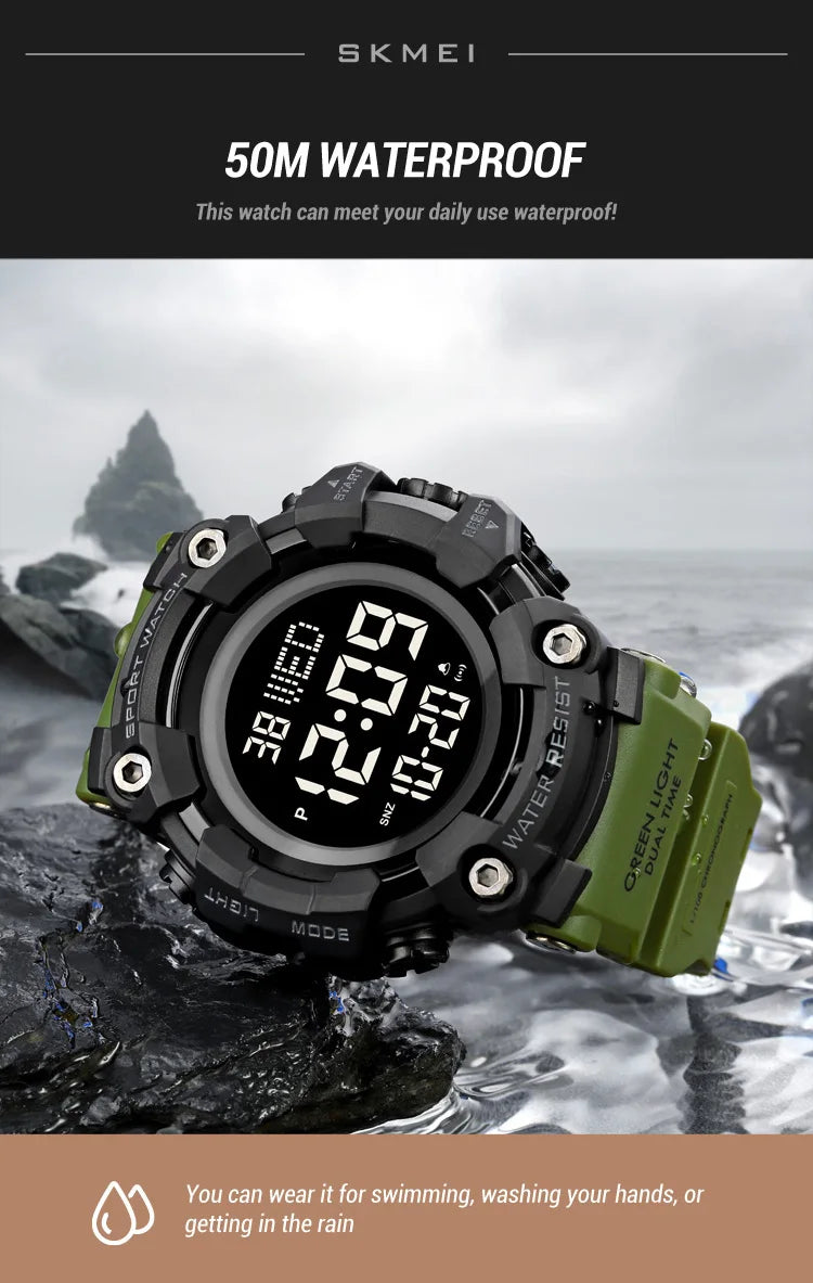 Skmei Luxury Fashion Sports Watches Men Waterproof Stopwatch Dual Time Digital Wristwatch Big Dial Clock Reloj Hombre