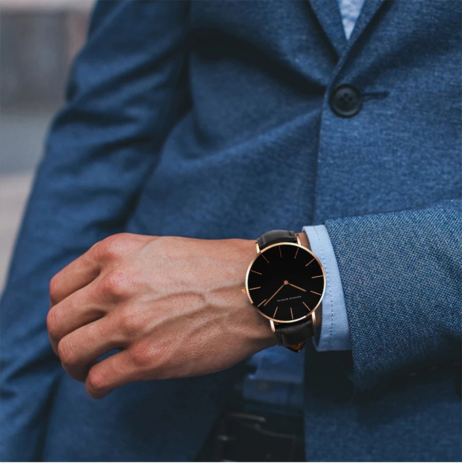 HANNAH MARTIN Brand Japan Quartz Movement Men's Waterproof Wrist Watches Fashion Luxury Ultra Thin Leather Creative Male Watches