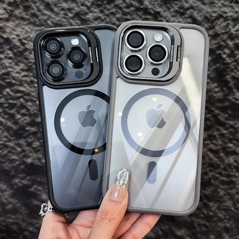 Luxury Magnetic Shockproof Phone Case For iPhone 17 15 16 14 13 12 11 Pro Max For Magsafe Funda Stand Glass Lens Protector Cover