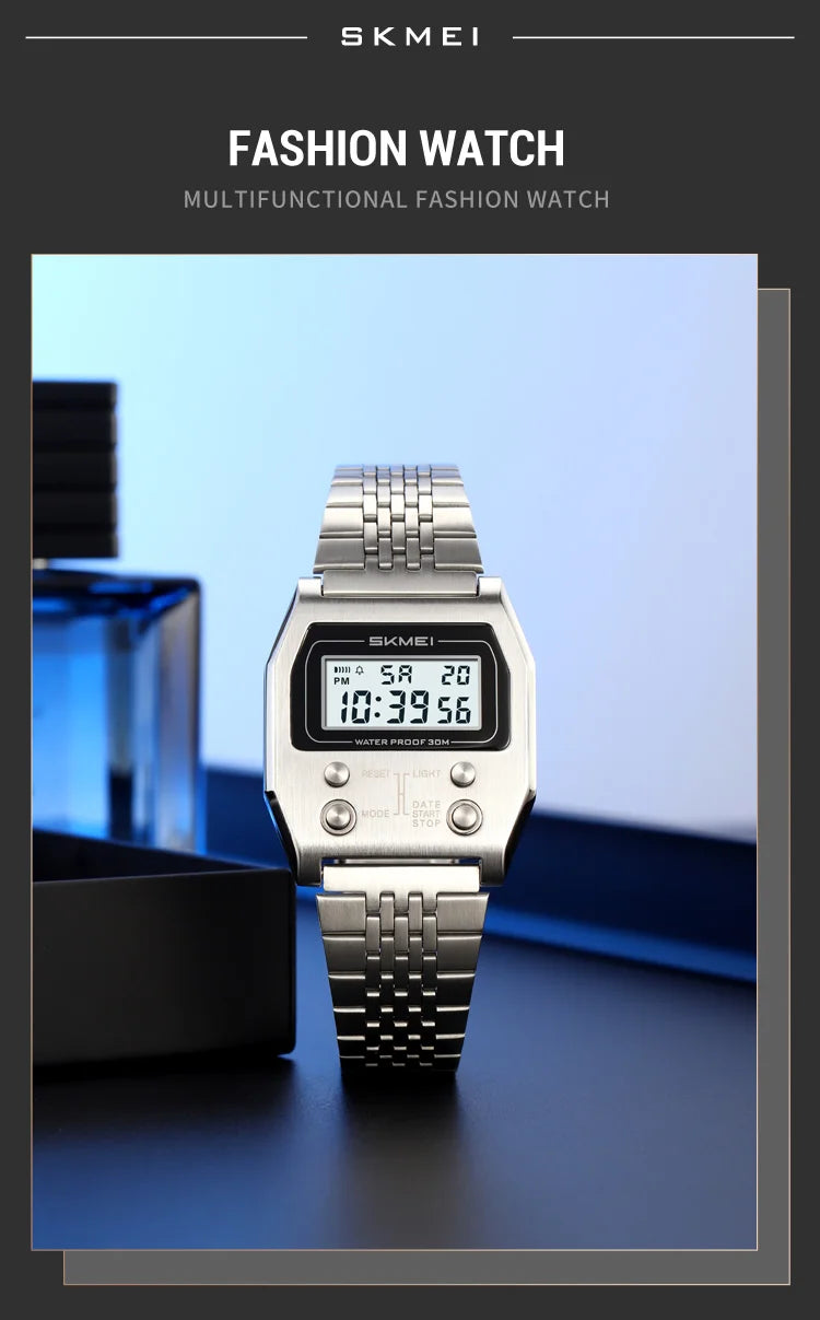 SKMEI 2460 Fashion Brand Men's Electronic Watch Multifunction Luminous Calendar Waterproof Steel Strap Sport Men Digital Watches