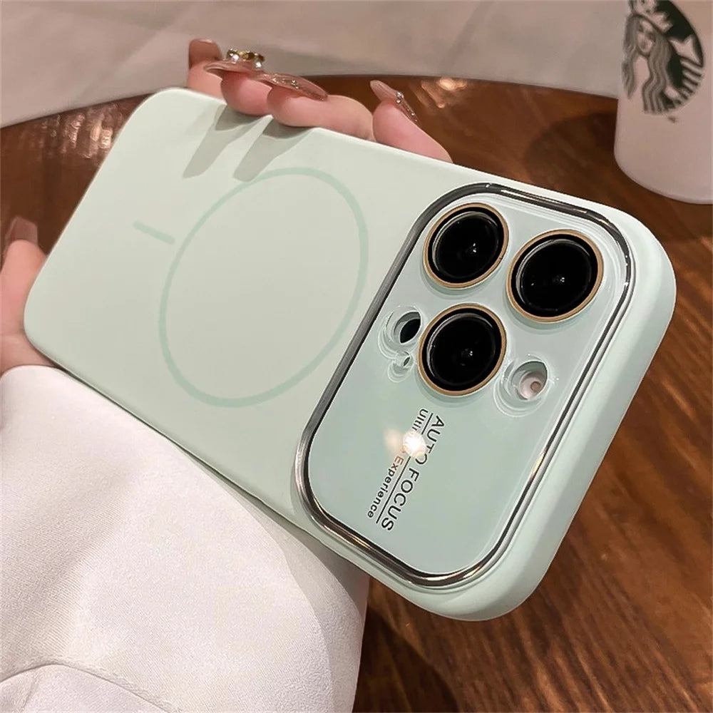 Advanced Liquid Phone Case For iPhone 17 16 14 15 Pro Max Magnetic Charging Glass Lens Protective Cover Silicone Couple Set