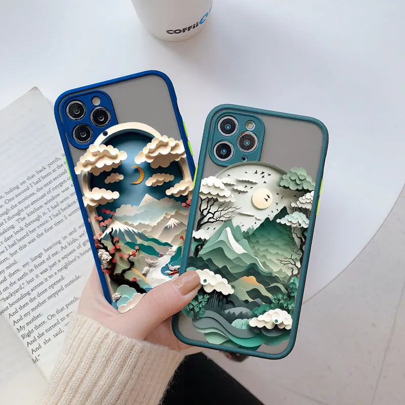 Printing Landscape phone case For iPhone 17 16 15 14 11 12 13 Pro Max Mini XS X XR 16 Plus Creative Mountains Shockproof Cover