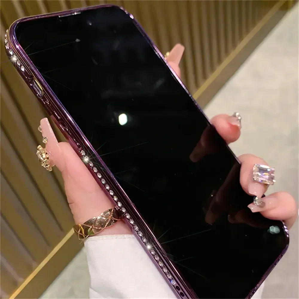 New Fashion Glitter Diamond Transparent Case For iPhone 17 16 15 14 13 11 12 Pro Max Funda Magnetic Wireless Charge Bumper Cover