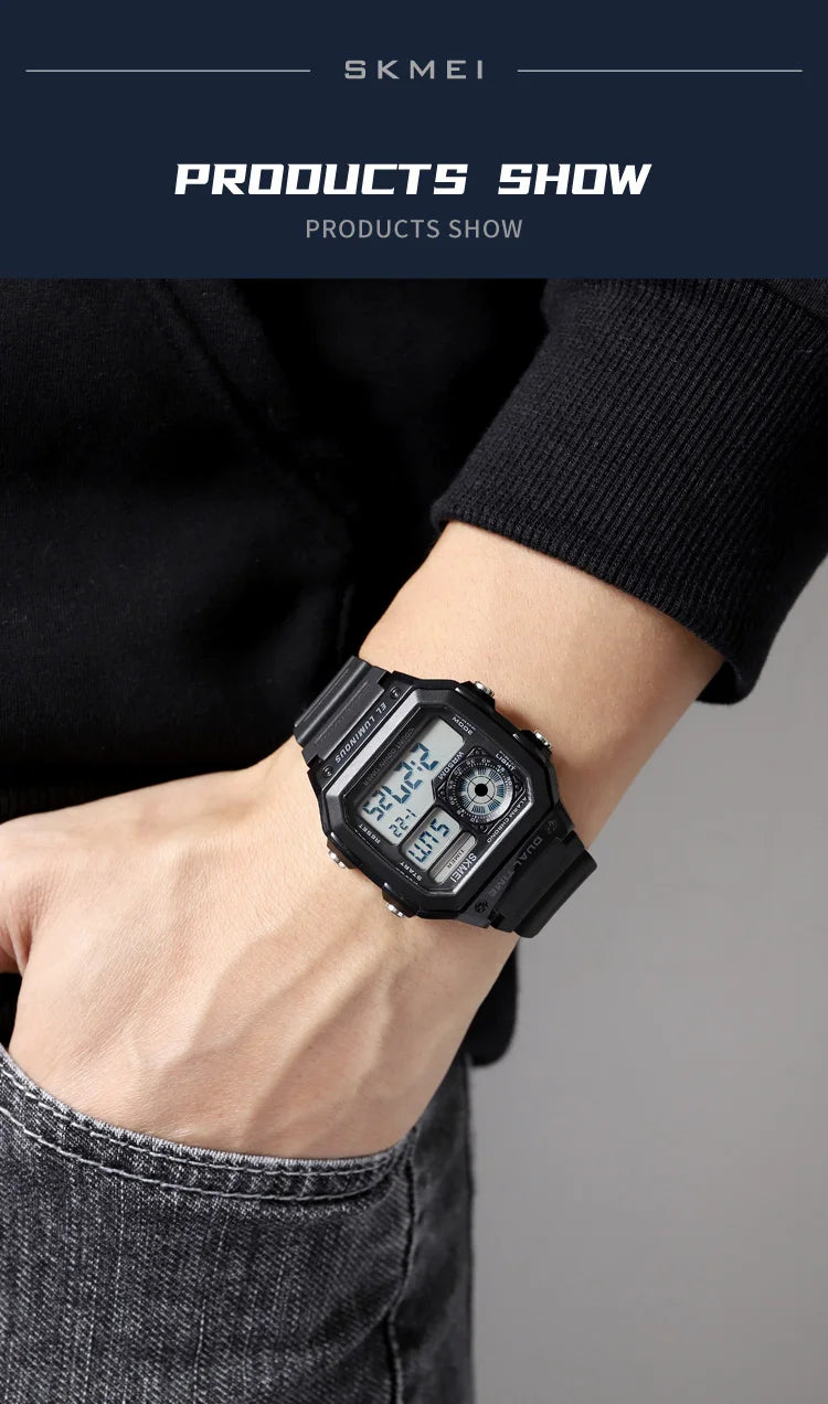 SKMEI 1998 Mens Multifunction 5Bar Waterproof Chrono Wristwatch Clock reloj hombre  Japan Digital Movement Countdown Sport Watch
