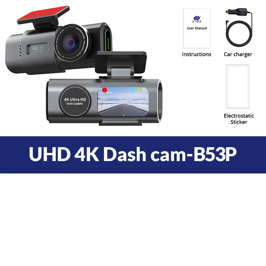 Dash Cam 4K UHD Recording Car Camera DVR us Night Vision Video Recorder Built-In Wi-Fi Support GPS 24H Parking