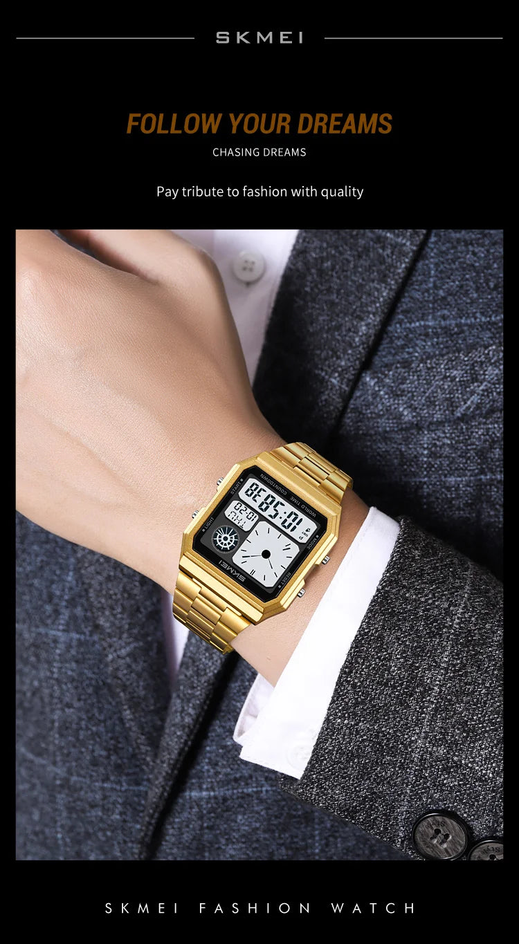 Skmei Electronics Sports Watches for Mens Classical Analog Digital Display Multiple Time Zone LED Waterproof Male 5 Alarm Clock