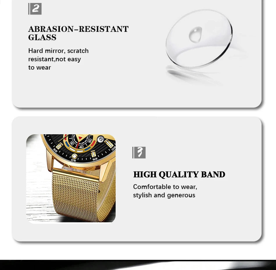 Fashion Mens Business Watches Luxury Quartz Wrist Watch Luminous Clock Men Casual Calendar Watch