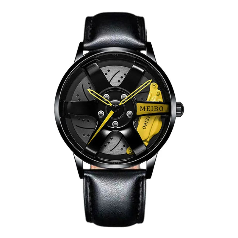 New Fashion Men Leather Watches Men Car Wheel Hub Stainless Steel Quartz Watch For Mens Military Sports Watch Relogio Masculino