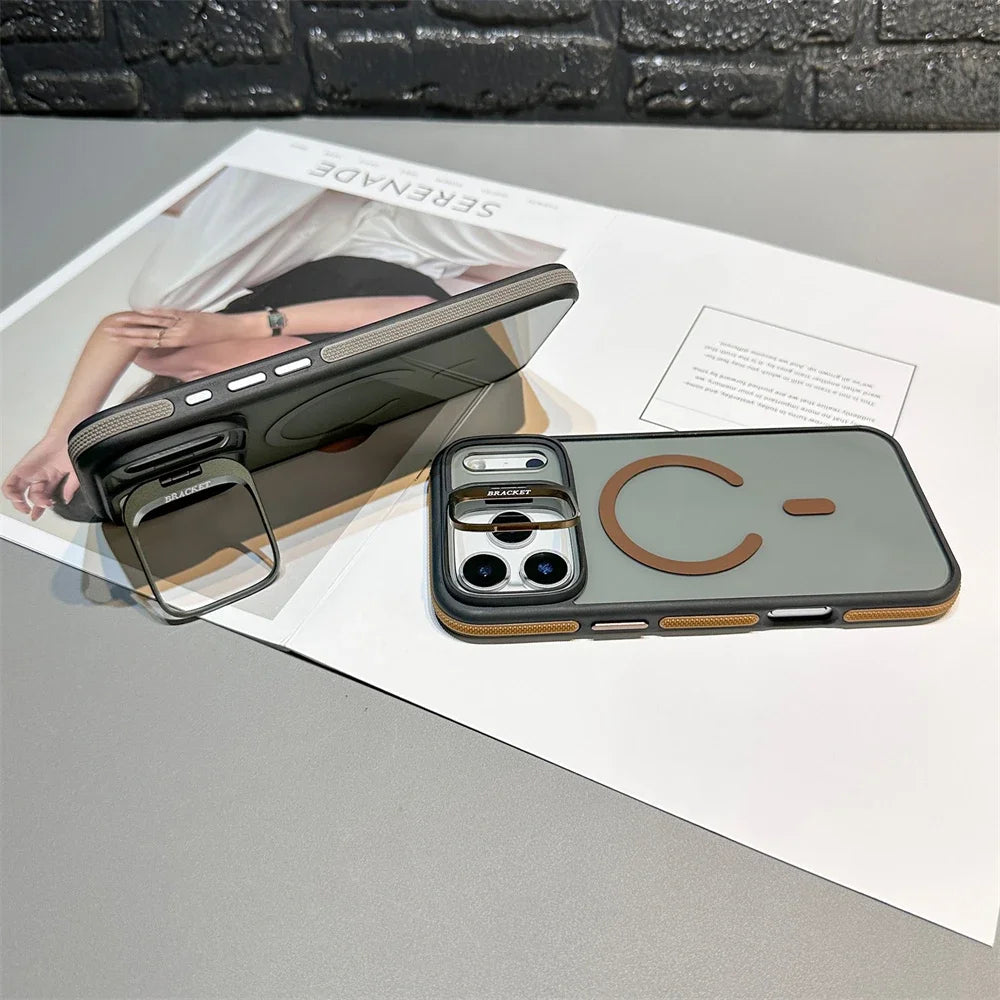 Luxury Matte Transparent Magsafe Kickstand Stand Phone Case For iPhone 17 Air 16 15 14 Plus 13 12 11 17 Pro Max Magnetic Cover