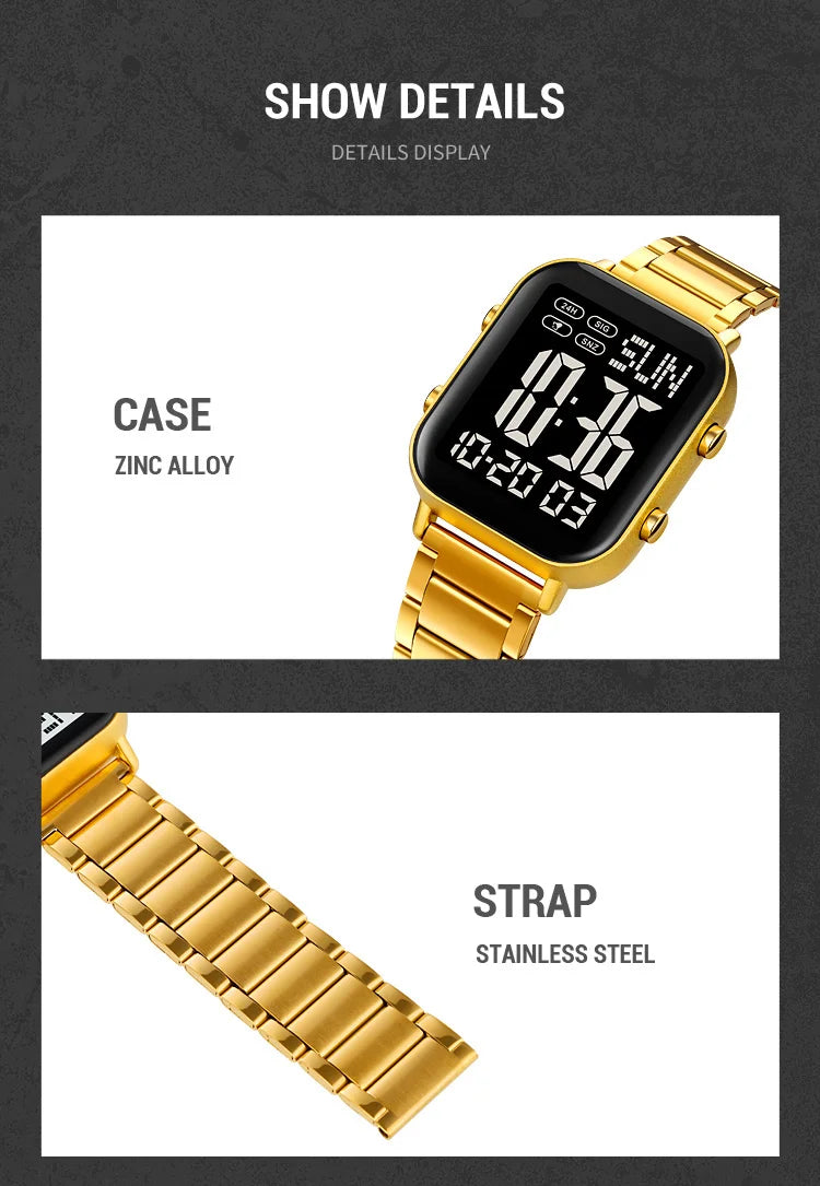 Skmei Men Digital Watches Luxury Stainless Steel Strap Dual Time Zone Man Sports Bracelet Watch 30M Waterproof Male Alarm Clock