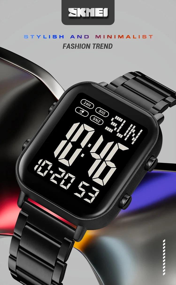 Skmei Men Digital Watches Luxury Stainless Steel Strap Dual Time Zone Man Sports Bracelet Watch 30M Waterproof Male Alarm Clock